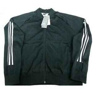 Adidas Women's ID Knit Bomber Full Zip Track Jacket Black White Stripe NWT
